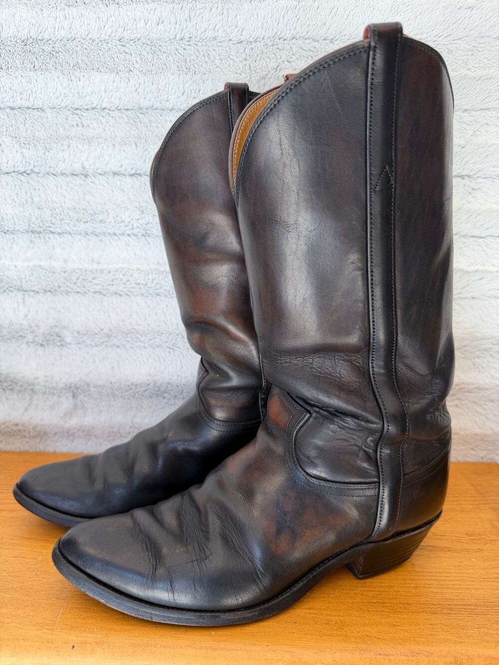 Vintage Justin Cowboy Boots Men’s 9D Black Leather USA Western Style 1319